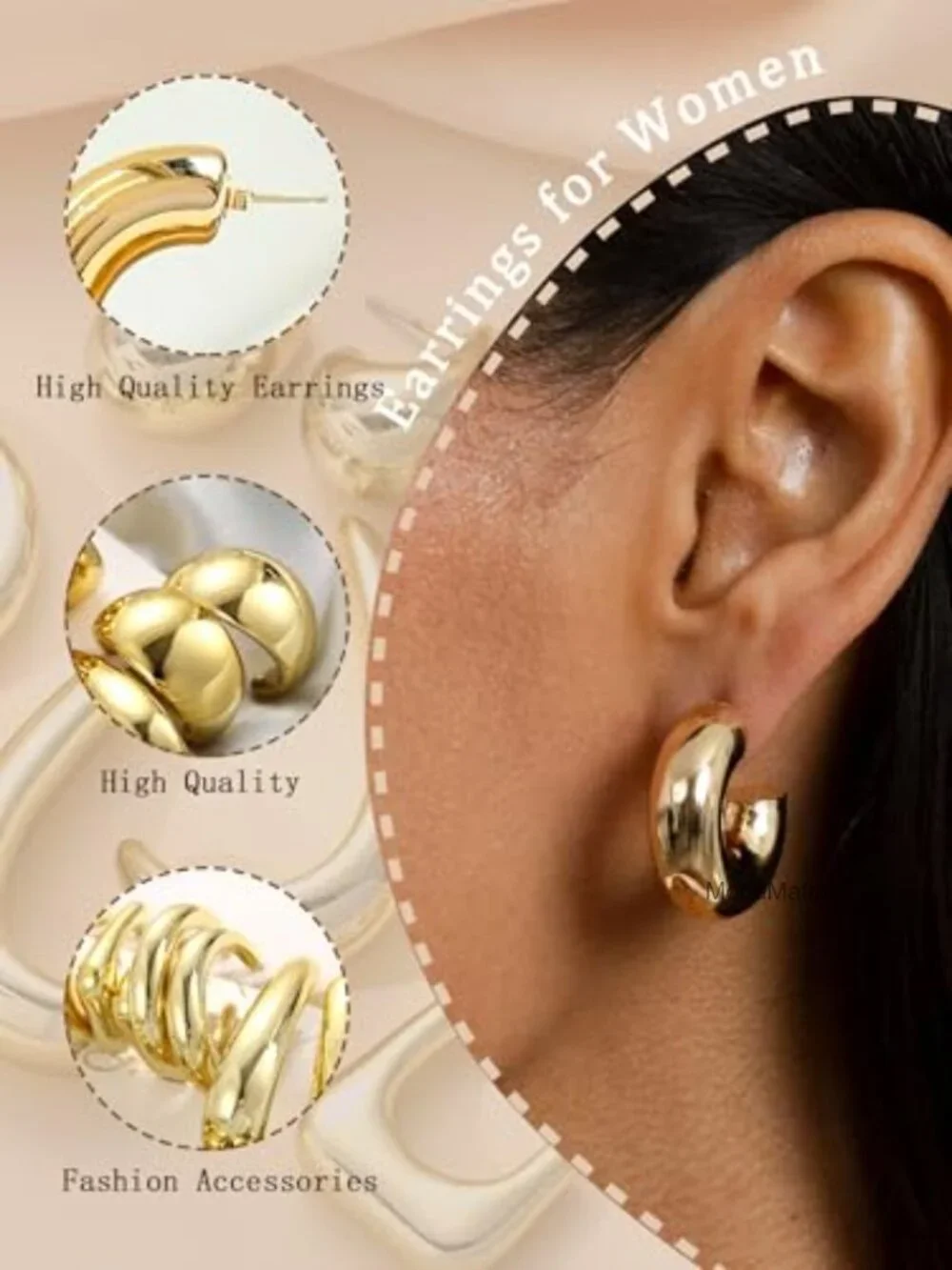 10 Pairs Chunky Hoop Earrings Set Hypoallergenic Fashion Jewelry